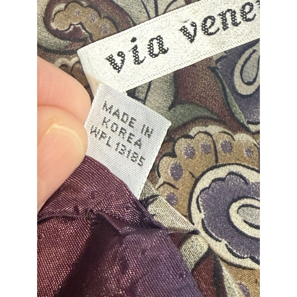 Vintage Via Veneto Silk Tie Mens Brown Purple Paisley Dark Academia Boho 90s WPL - Picture 6 of 8